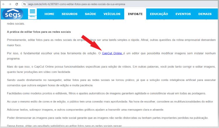 Inserção de links